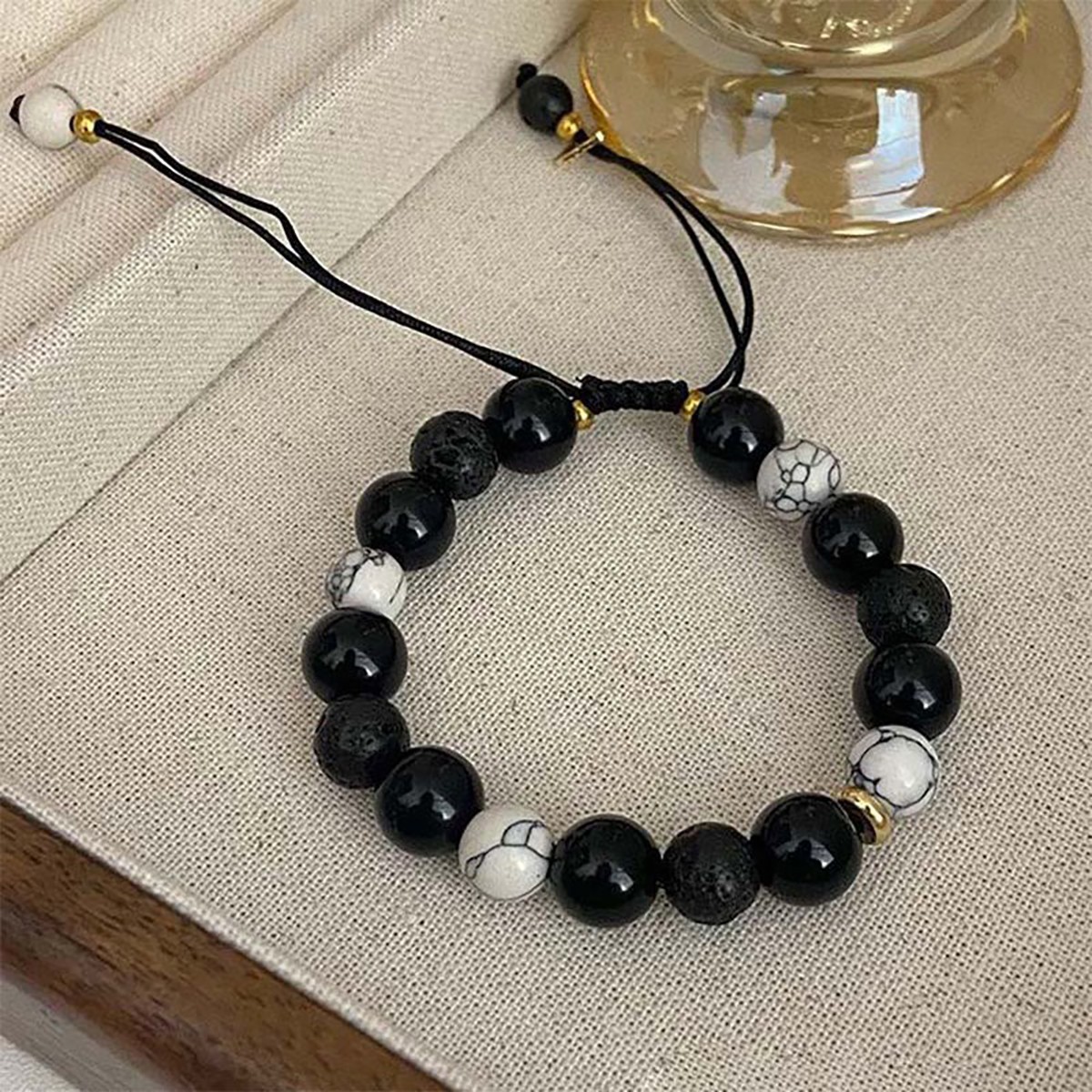 Black Obsidian Lava Rock Bracelet Stone Mindfulness Strength Beads Gift for Men