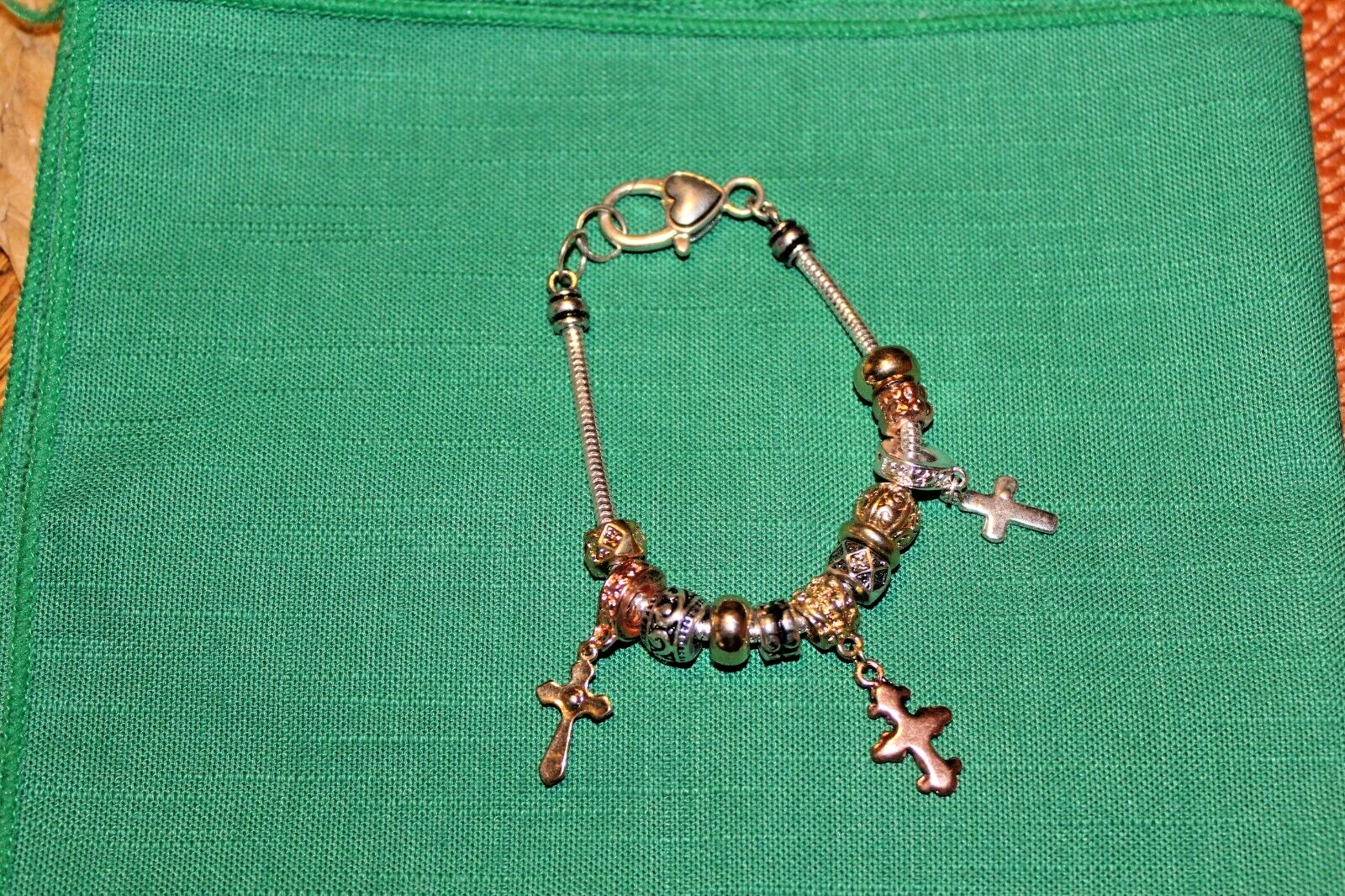 Cross Charm Bracelet Silver Gold Copper Tone 7.5-8.5″ 3 Crosses Slider Style