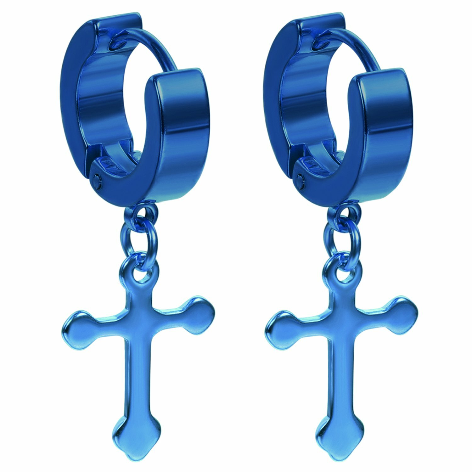 2pcs Men Women Stainless Steel Cross Dangle Hoop Huggie Hinged Stud Earrings Ear