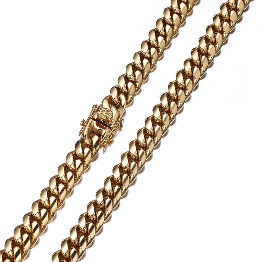 6-22MM Full Stainless Steel 18K GP Miami Hip Hop Cuban Chain Necklace Bracelet