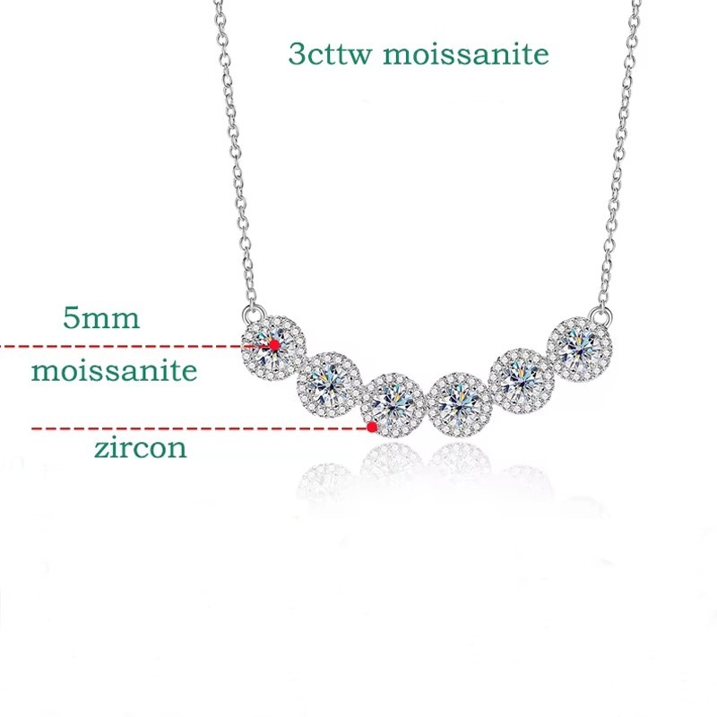 Round Cut Real Moissanite Smile Pendant Necklace Women Chain 925 Sterling Silver
