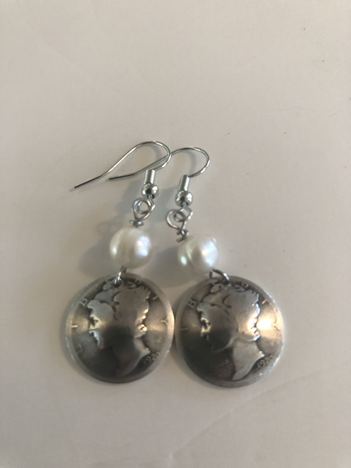 1pair Mercury Dime & Birthstone Crystal Earrings, Color Varies, See Description
