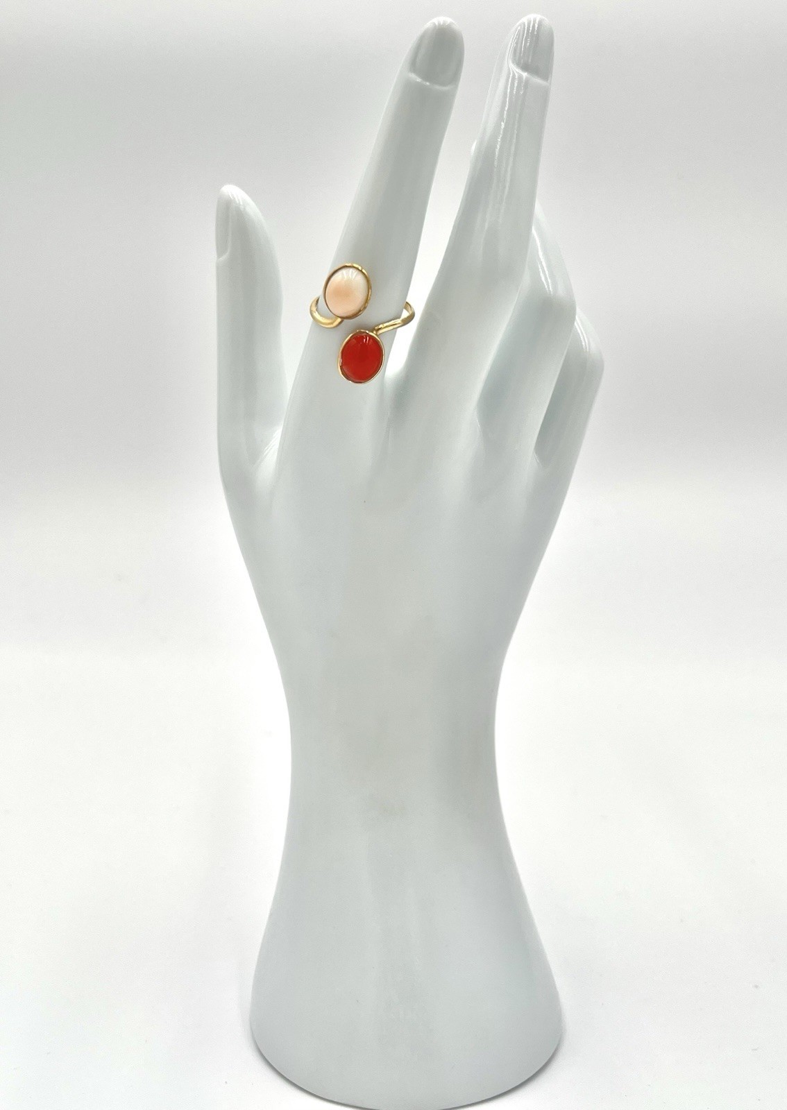 14kt Yellow Gold Red and Pink Mediterranean Coral Ring 10x8mm