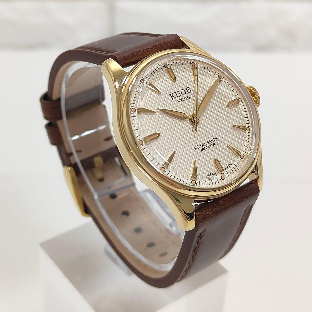 KUOE ROYAL SMITH 90-006 Gold Ivory Waffle Automatic Watch 35mm Miyota 9039