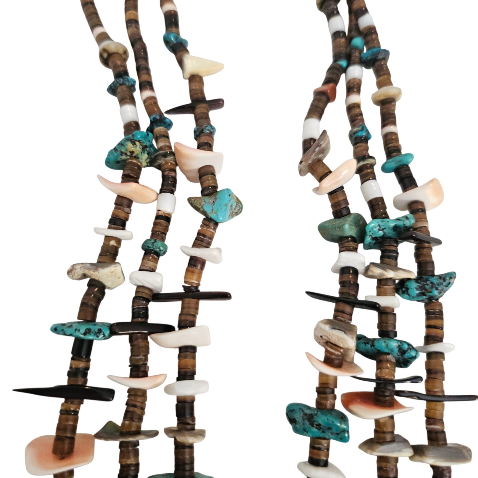 Santo Domingo Native American 3 strand Turquoise Shell Tab Necklace 32 In