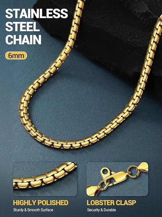 Stainless Steel Box Link Chain Necklace Men Silver Gold Black 14-30in