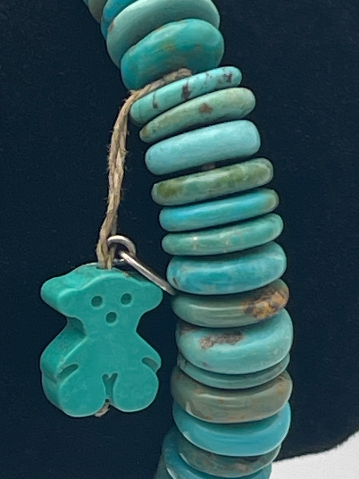 TOUS turquoise gemstone disk stretch bracelet with dangling turquoise charm bear