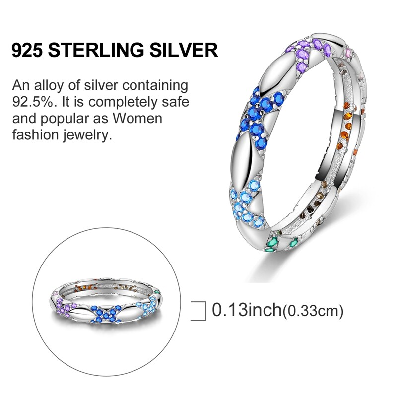 MULA New S925 Sterling Silver Finger Ring Colorful CZ Crossing For Women Jewelry