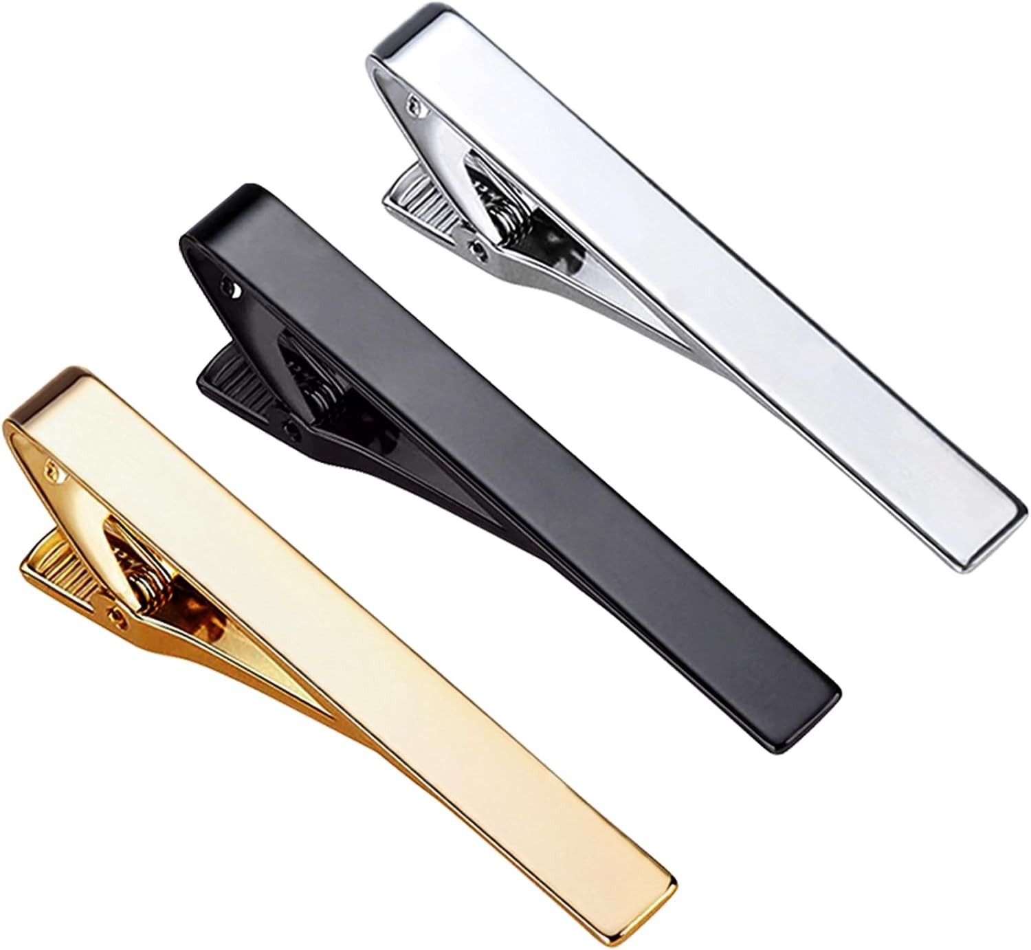 3-Piece Elegant Tie Clips Set in Gold, Silver & Black – Perfect for Weddings