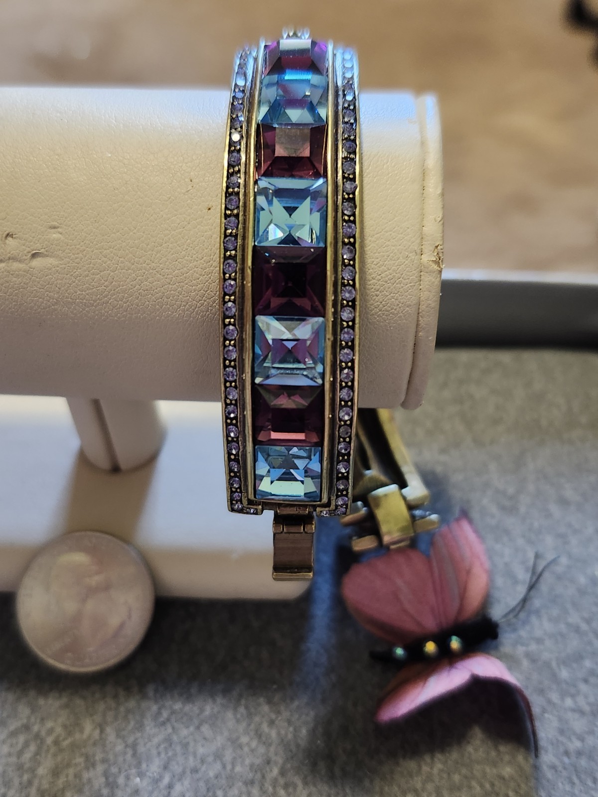 Heidi Daus Purple & Blue Square Crystals Station Statement Bracelet NWOT