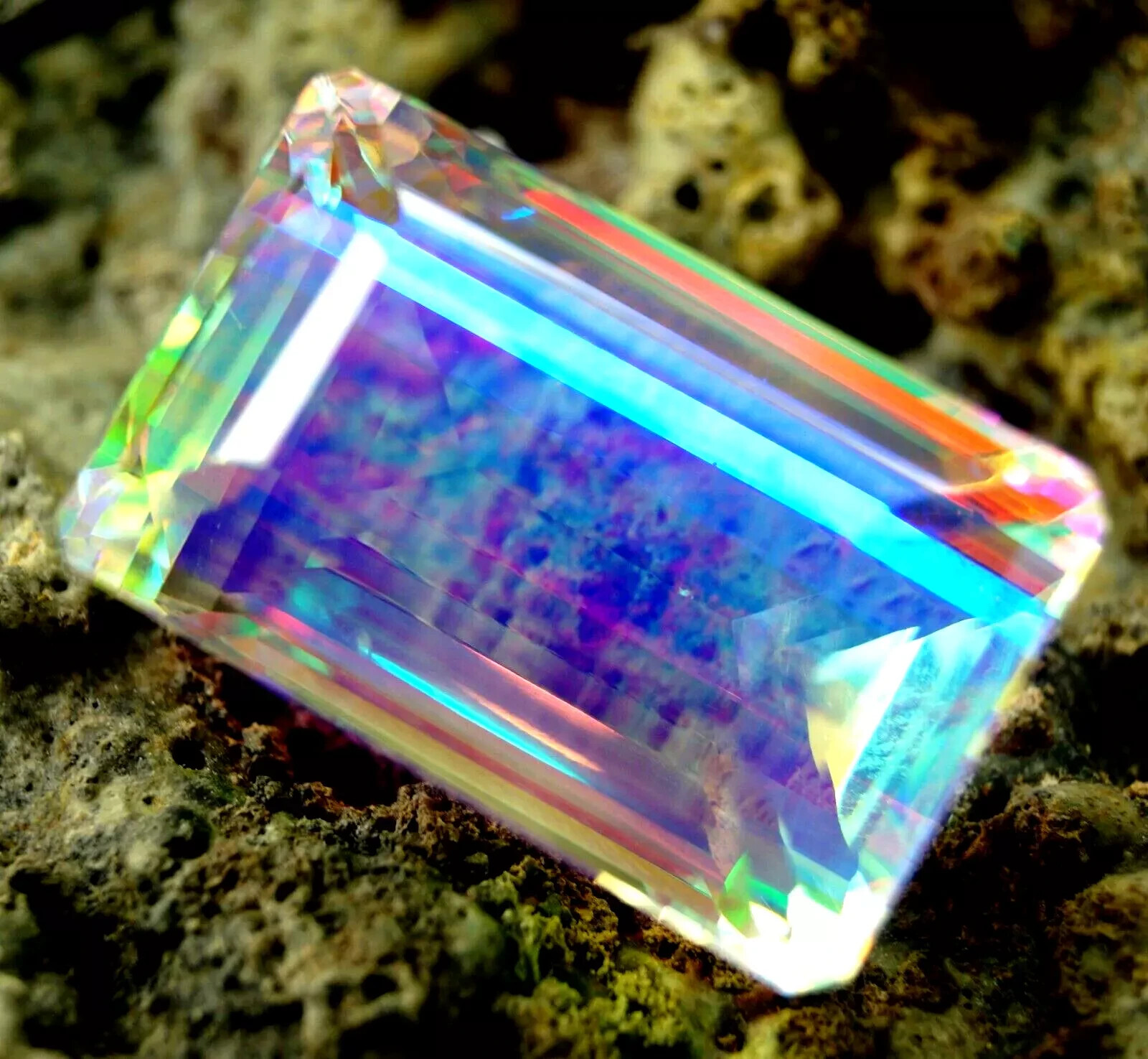 Natural Huge Mystic Topaz 142-145Ct Rainbow Colour EmeraldCut Certified Gemstone