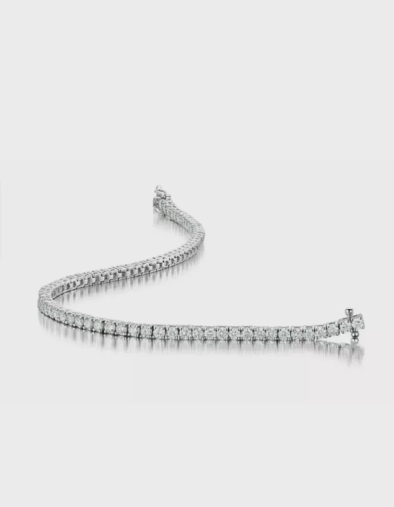 14K White Gold Tennis Bracelet Round Cut Natural Diamond Valentine’s Day Gift