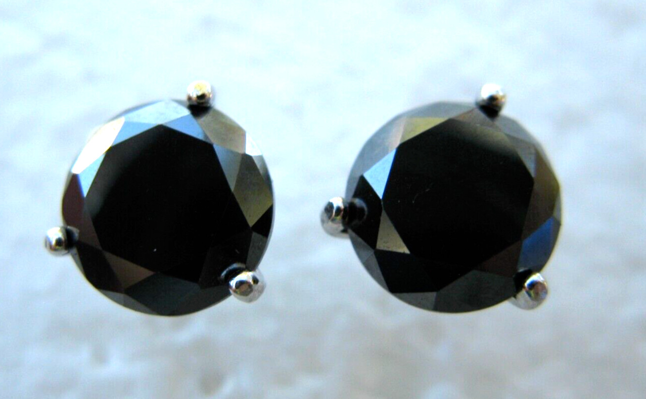 4.10ctw SCREW BACK 100% REAL BLACK DIAMOND EARRINGS,CERTIFICATE,FREE DIA TESTER