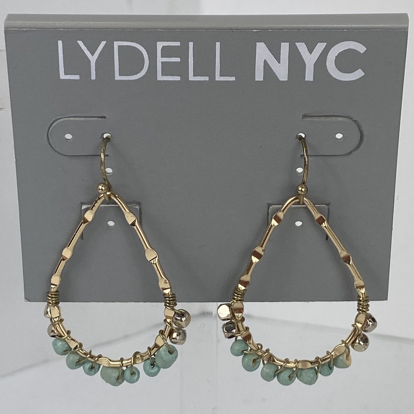 New Earrings Lydell NYC Gold Blue Stones Dangle J2