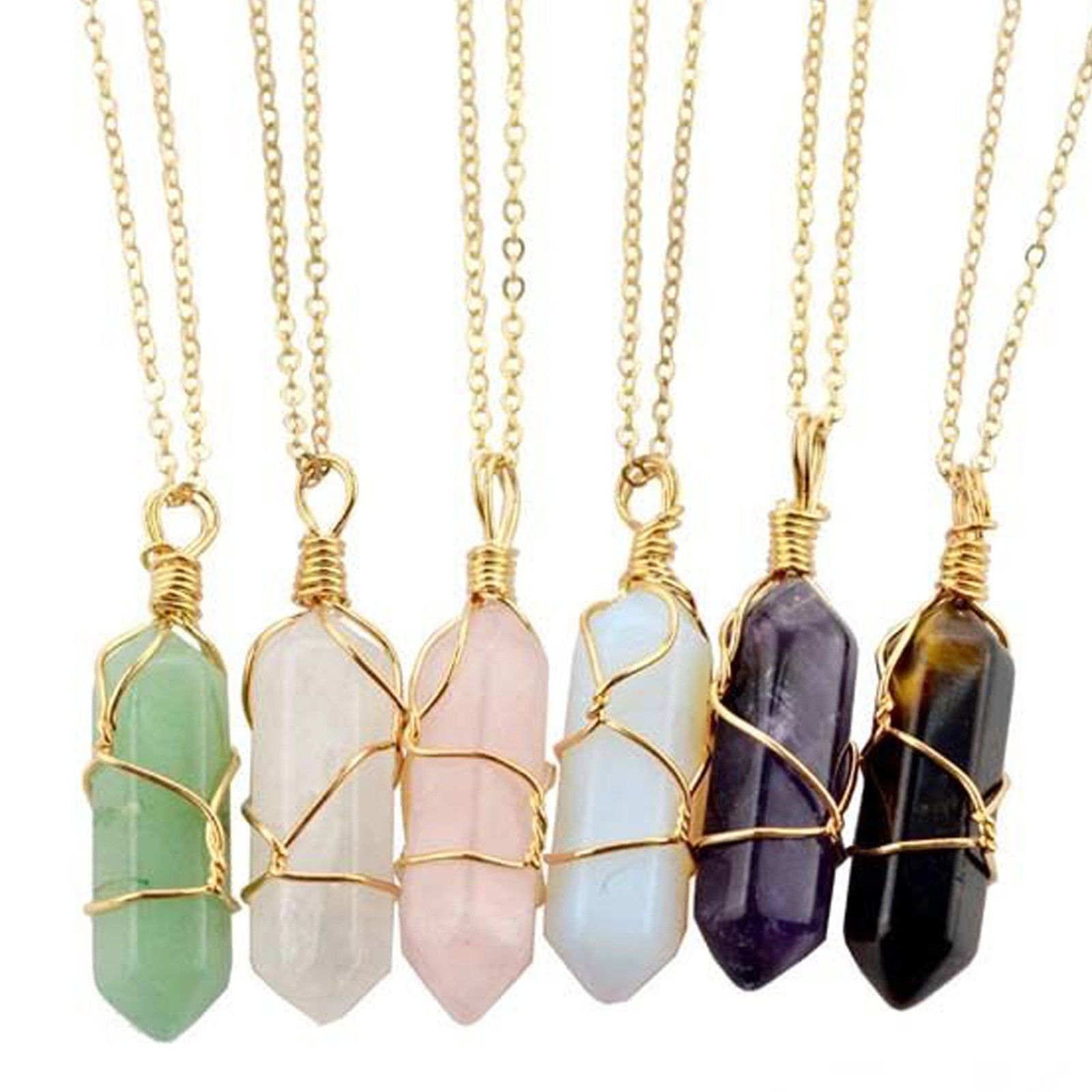 1Pc Natural Chakra Crystal Hexagonal Pendant Necklace Healing Quartz Gemstone