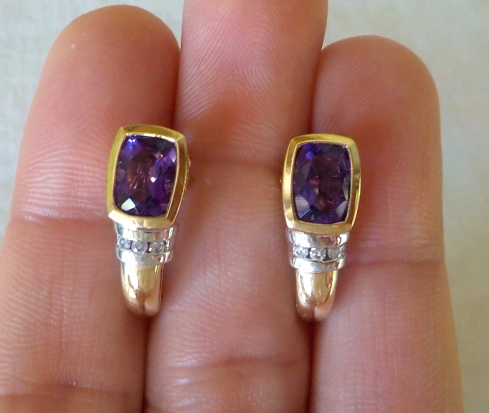 Stunning 14k Multi Gold Amethyst Diamond Earrings – 3.80 gms, 0.70 in, 1.66 ctw