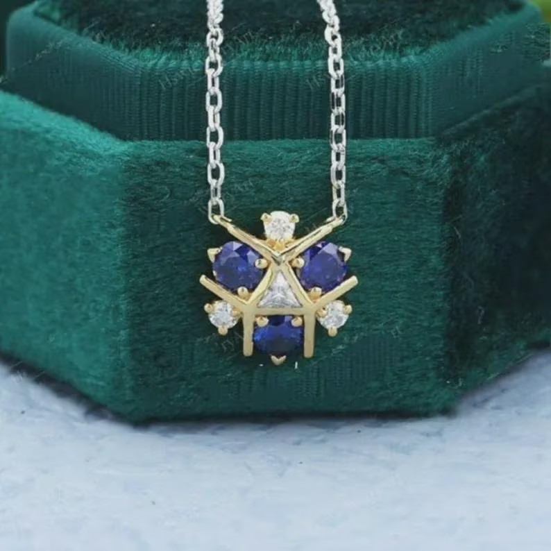 Triforce Zora’s Sapphire Lab Created Sapphire Pendant 14K Two Tone Gold Finish