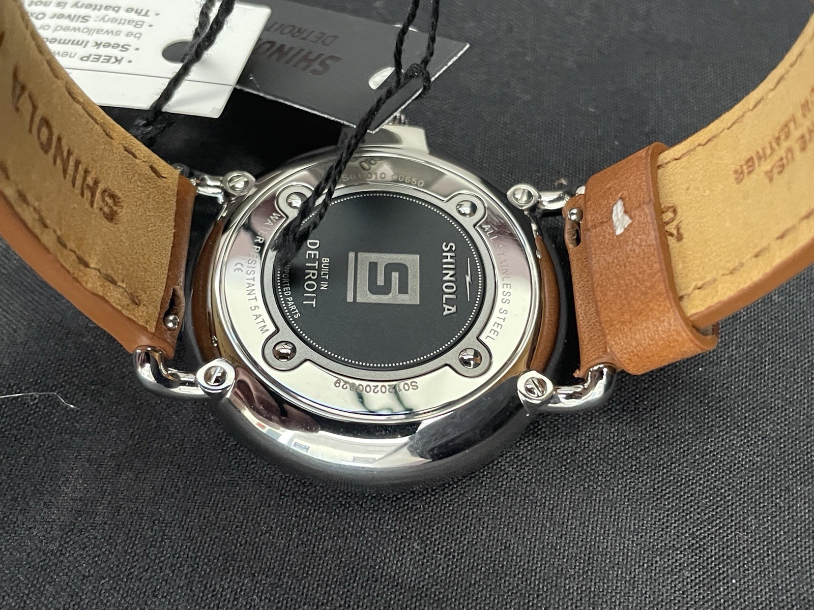Men’s Shinola Runwell Argonite 1069 Cream Dial Brown Strap Quartz Watch 47mm NWT