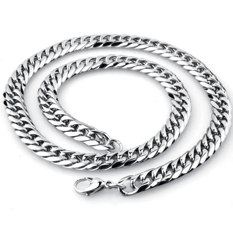 8MM-14MM Stainless Steel Cuban Chain Necklace For Men Punk Thick Long Neck Male