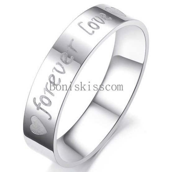 Silver Stainless Steel Ring Heart ” forever love ” Mens Ladies Wedding Band