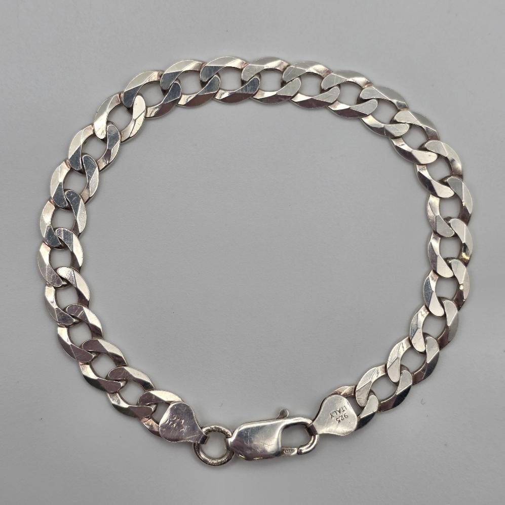 SAC 8″ 925 Sterling Silver 7.5mm Diamond-Cut Curb Link Chain Bracelet ITALY