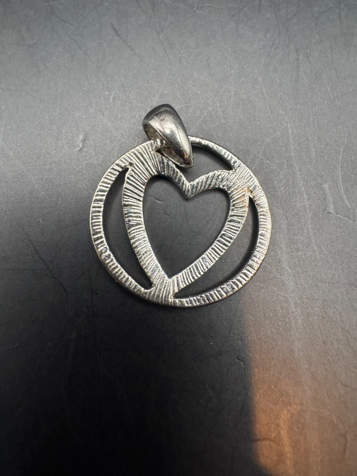 Silver Tone Open Heart Circle Pendant Modern Minimalist Love Jewelry 1″