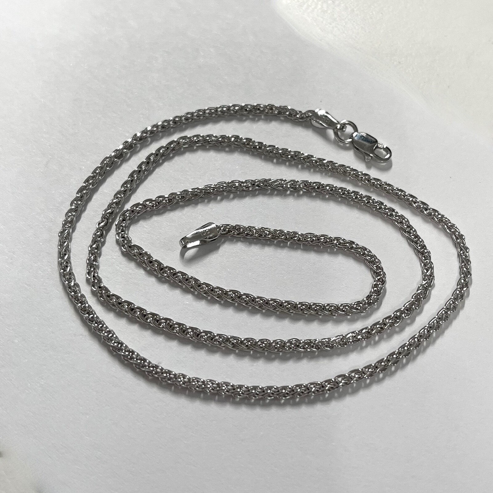 14k White Gold Round Wheat Link Pendant Chain Necklace 18in 7gr 2mm New