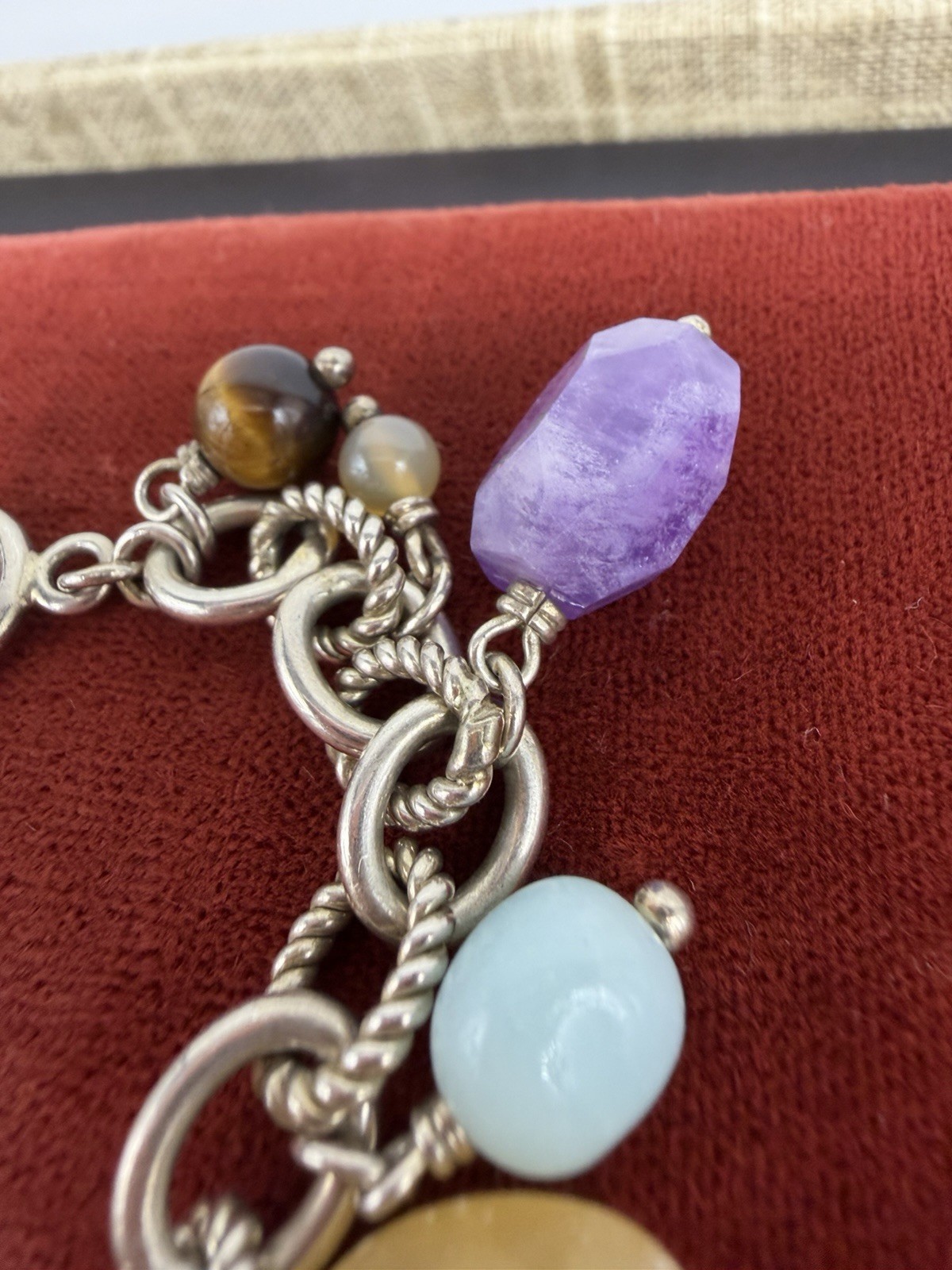 Vintage JB Sterling Silver 925 Multi Gemstone Cha Cha Charm Bracelet