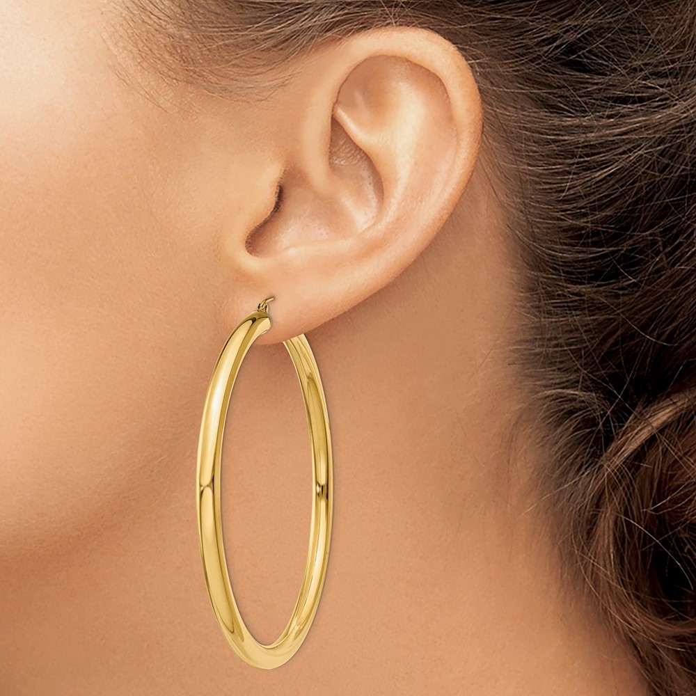 10k Yellow Gold 4mm Tube Hoop Earrings for Women 4.77g L-60mm, W-4mm