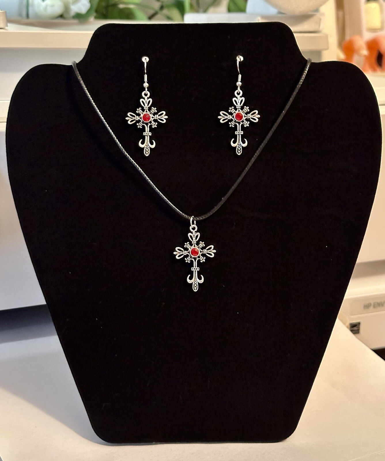 Cross Necklace Religious Gothic Grunch Whimsgoth Victorian Vampire Black Cord