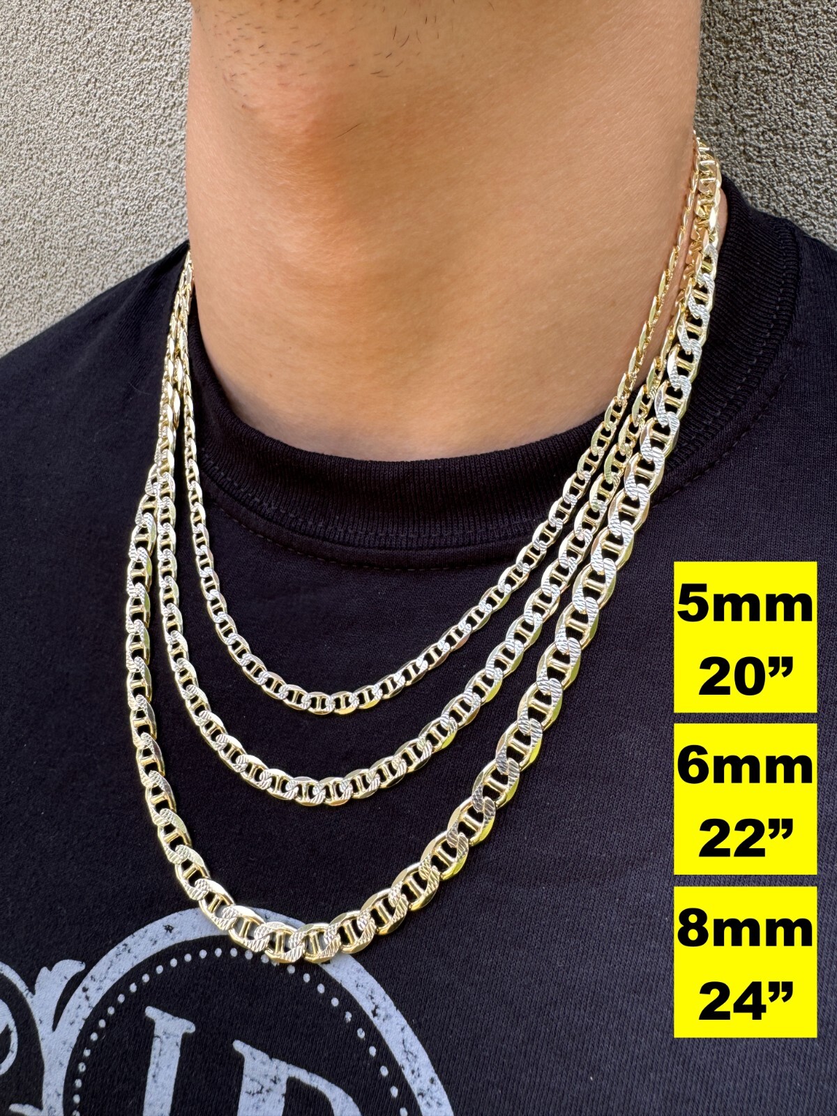 925 Sterling Silver 14k Gold Plated Two Tone Diamond Cut Mariner Chain Bracelet