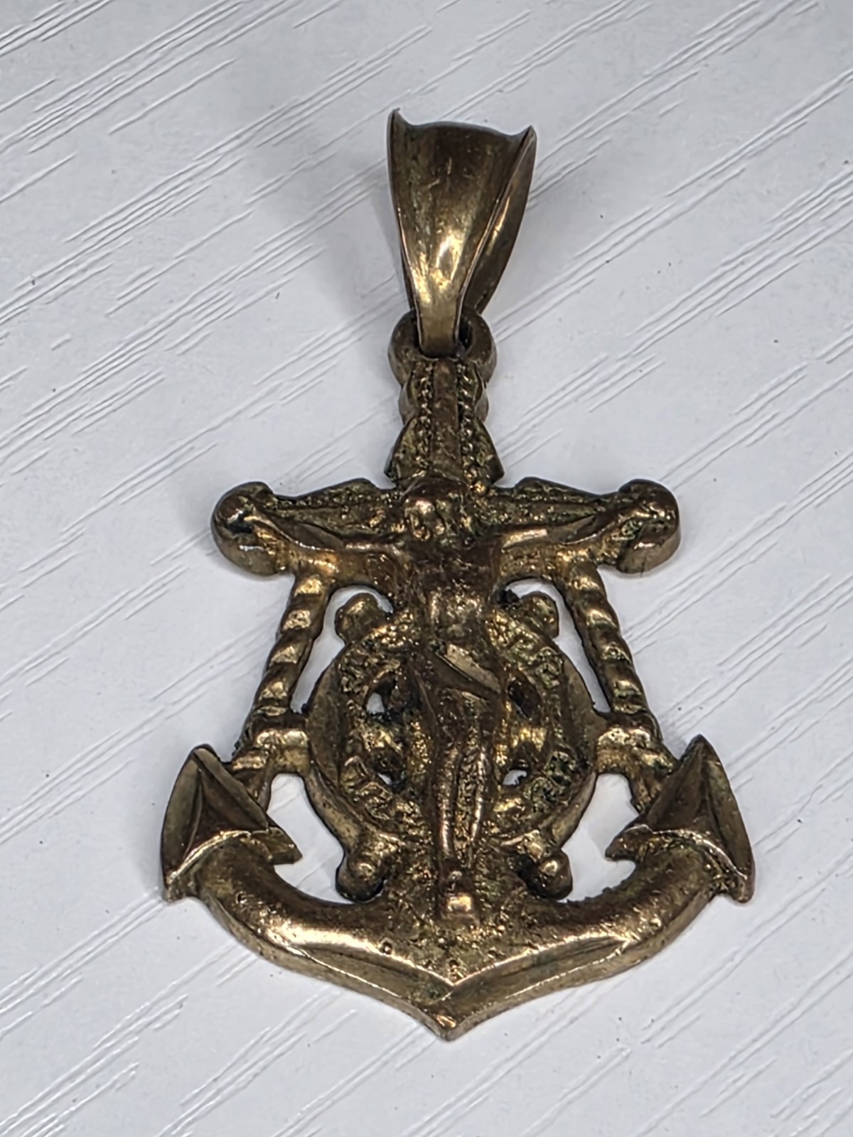 ​Vintage Mariner’s Anchor Cross Pendant Crucifix Ship Wheel Sailor Charm Stamped