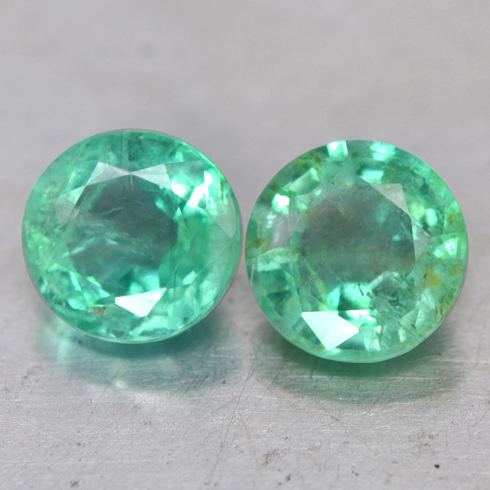 Natural Top 6 mm Rich Green Emerald Round Cut Pair 1.68 Cts Zambia Gemstone Sale