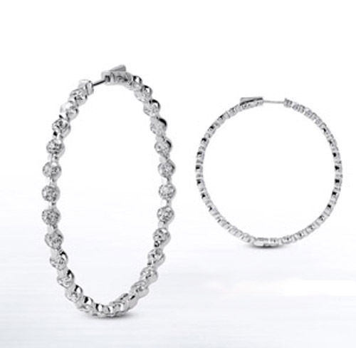 2.24 carat Round cut Diamond 14k White Gold Hoop Earring, 28 x 0.08 ct 3/4 inch