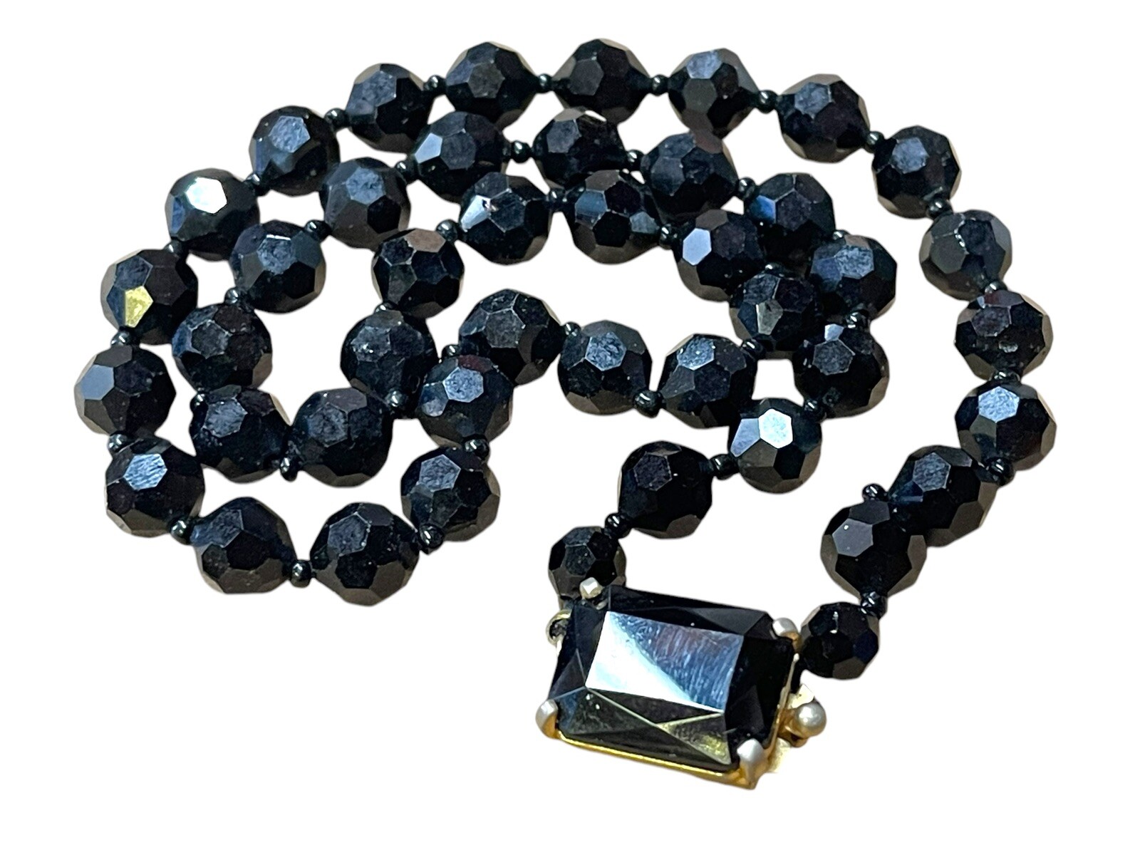 Vintage Castlecliff Black Crystal Glass French Jet Necklace Choker