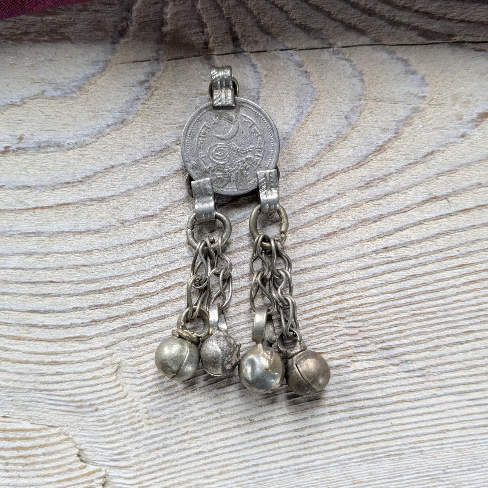 Kuchi Tribal Coin Vintage Jewelry Pendant Jingling Dangles Pinkish (20912)