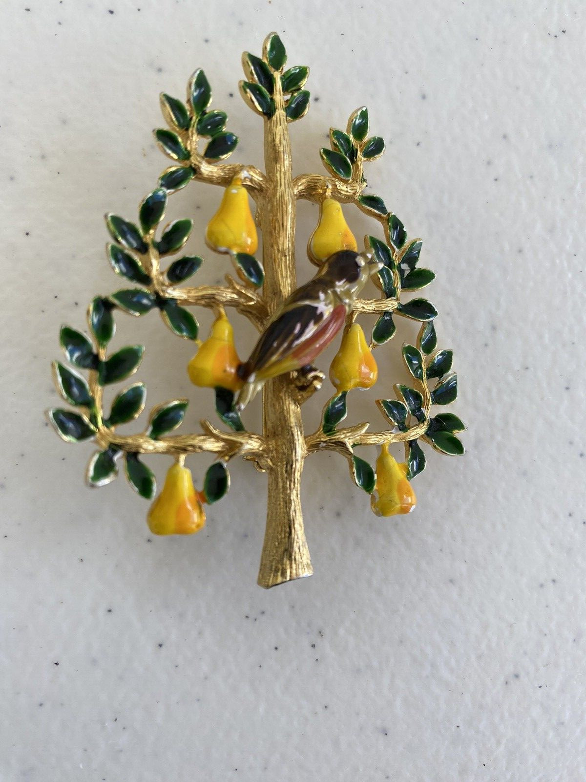 Vintage Cadoro Brooch Partridge Pear Tree Enamel Brooch 12 Days Christmas 60s