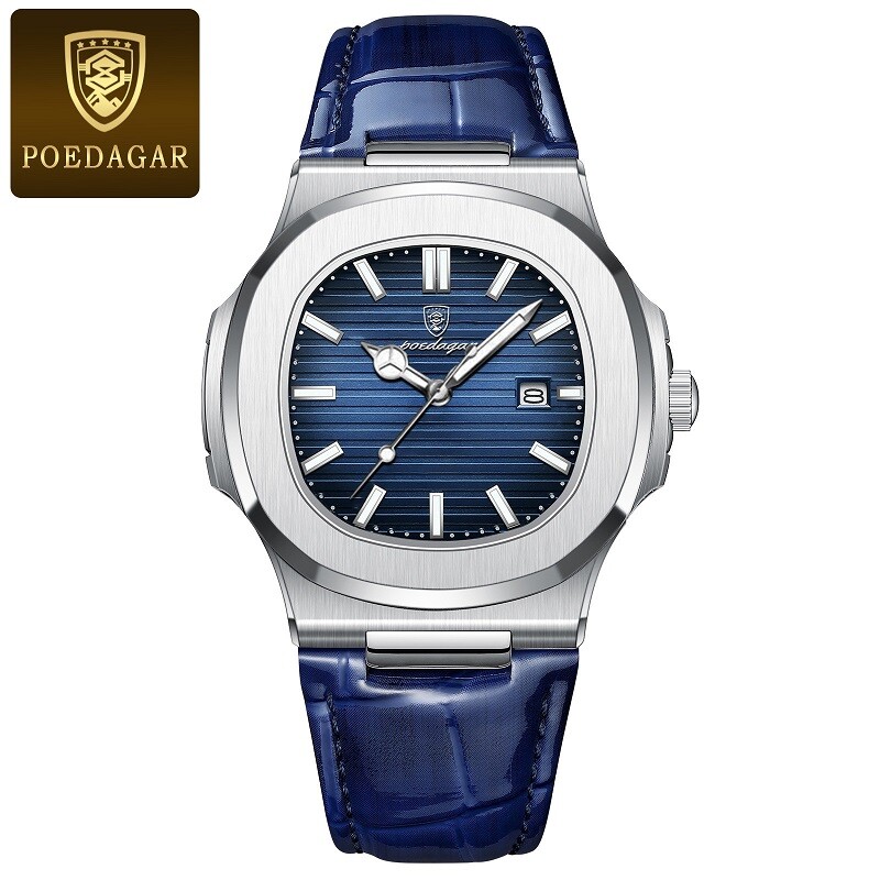 POEDAGAR Luxury Analog Men’s Watch Waterproof Luminous Leather Quartz Wristwatch