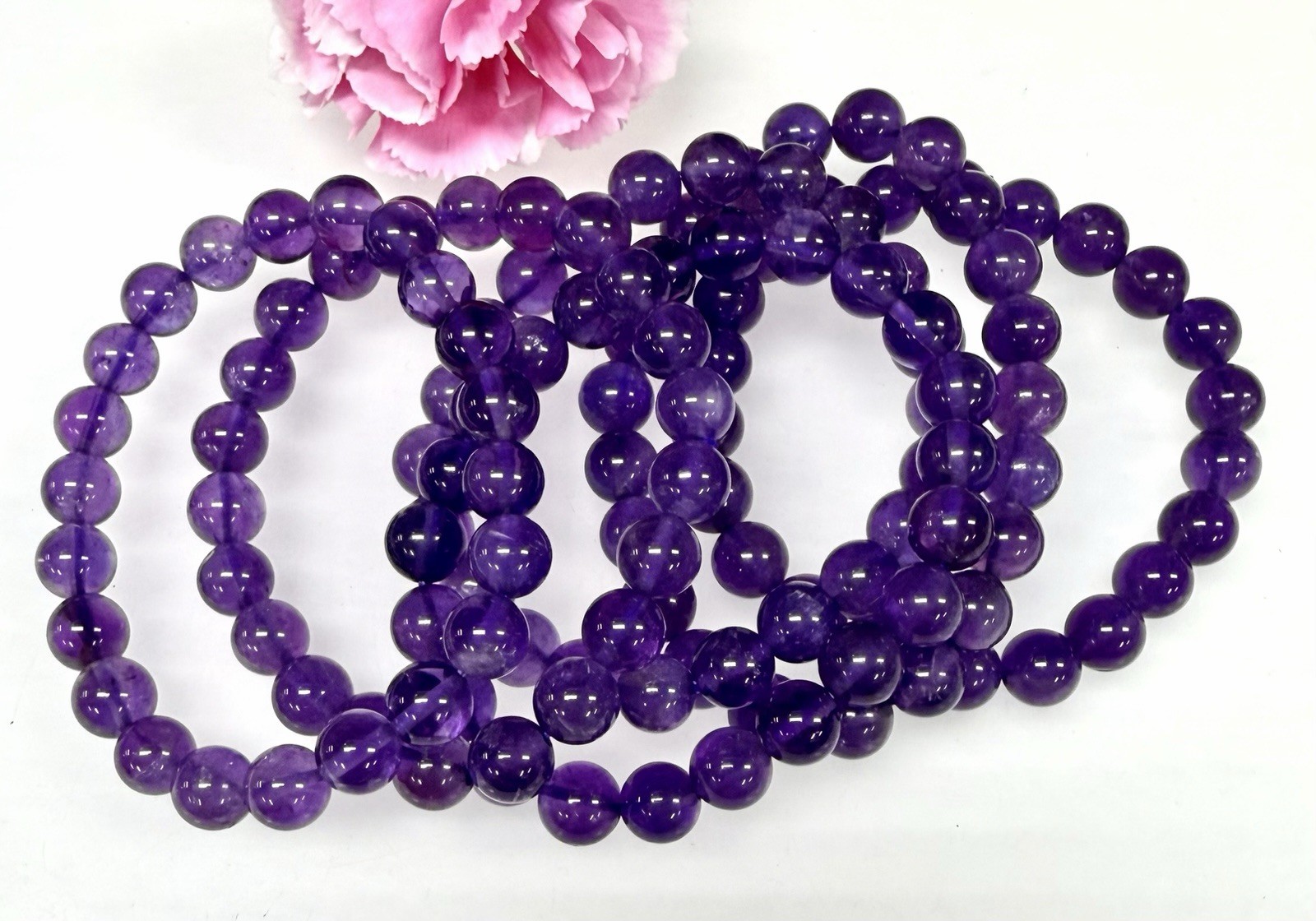 Wholesale Lot 6 Pcs Natural Amethyst 8mm 7.5” Crystal Stretch Bracelet