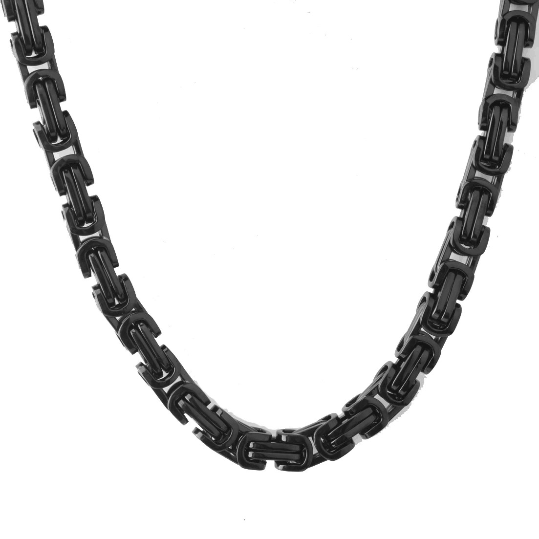 4mm 6mm 8mm Black Stainless Steel Byzantine Box Chain Necklace Jewelry Men Women