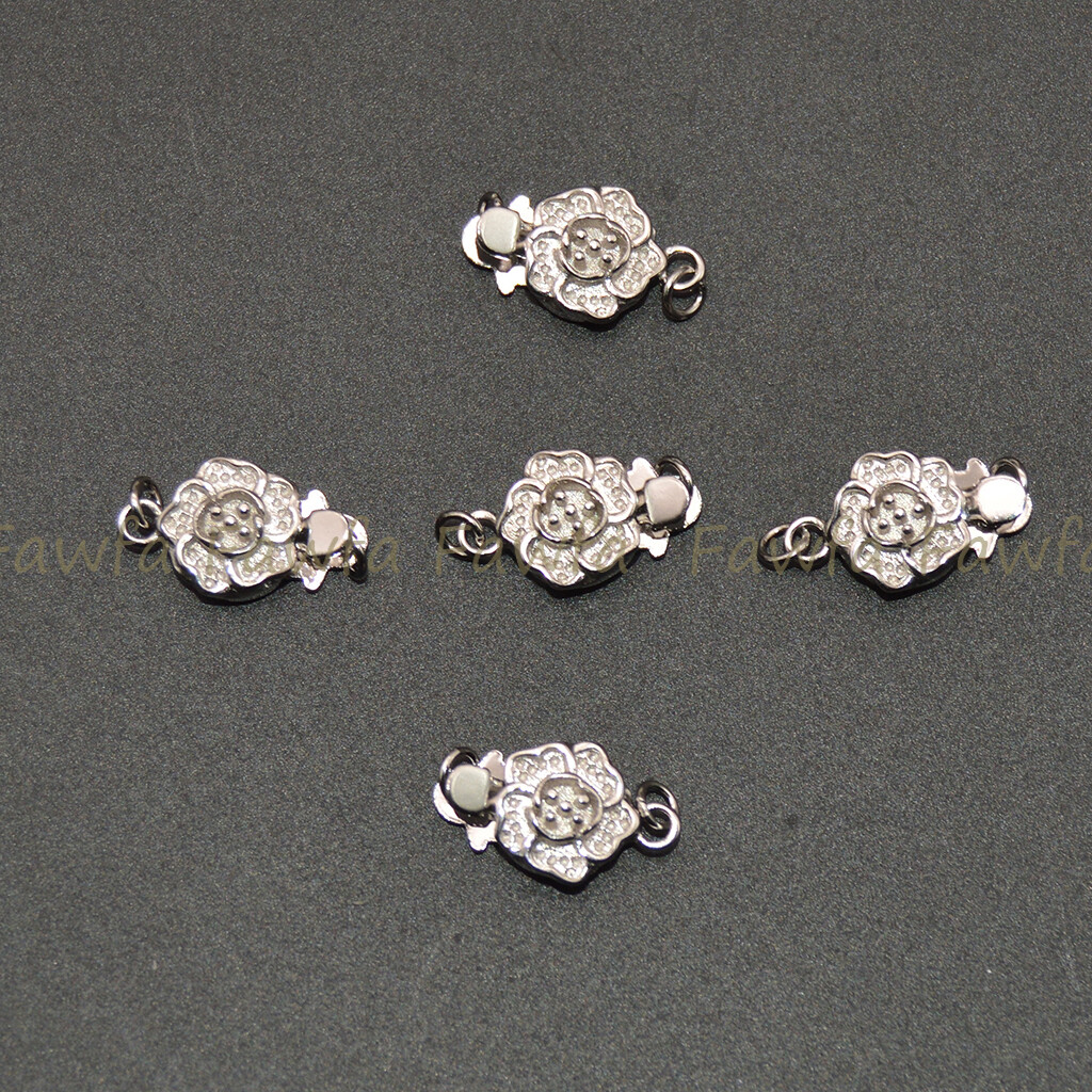 925 Sterling Silver Flower Charm Clasp Findings for Jewelry Making 1/2 Rows