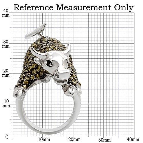 Women’s Bull Cocktail Ring, Multicolor CZ, Rhodium & Ruthenium Plated, Brass