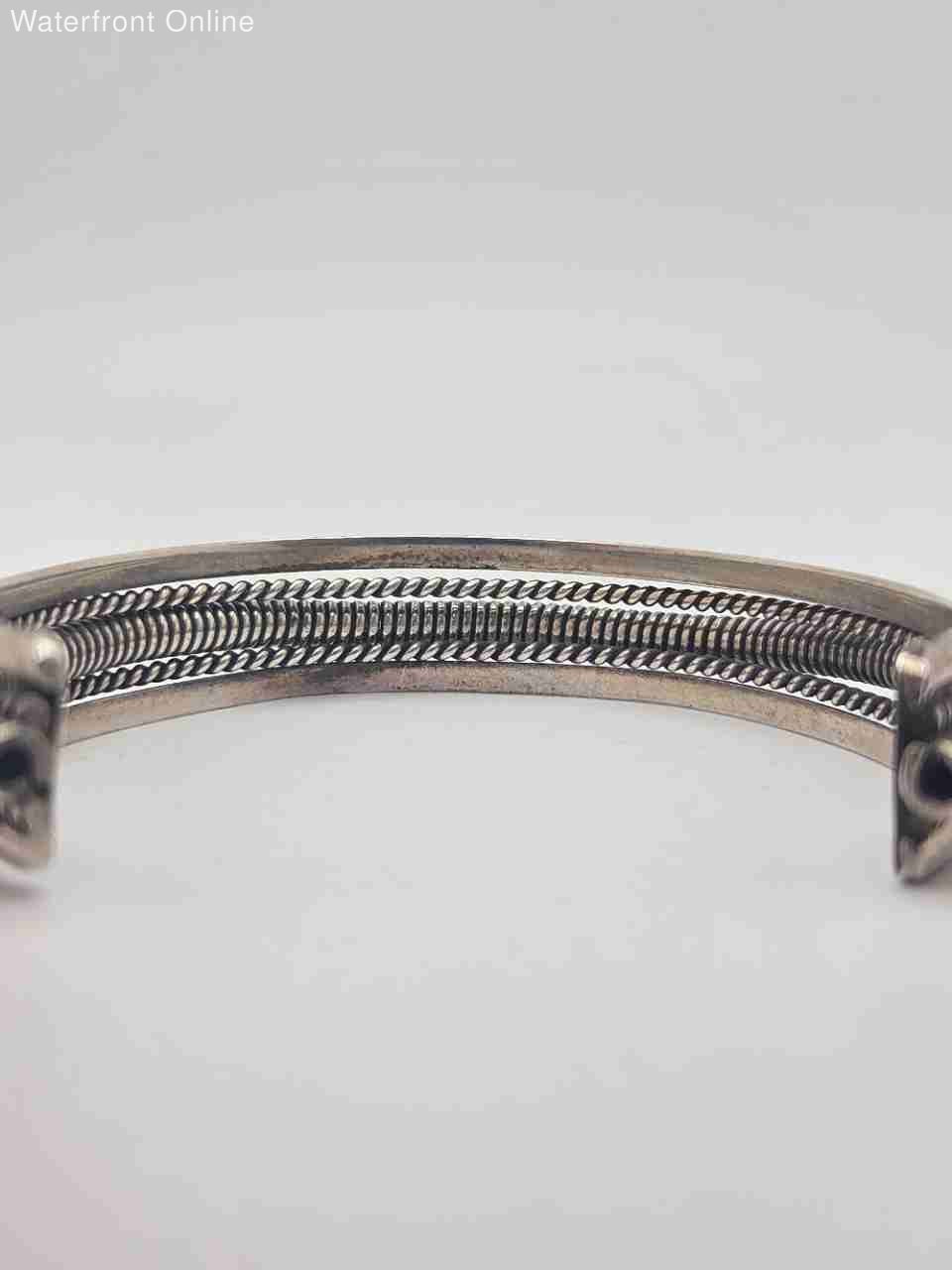 Taxco 925 Sterling Silver Bracelet 27.6g Coiled Bangle / Cuff Vintage 5.5 in.
