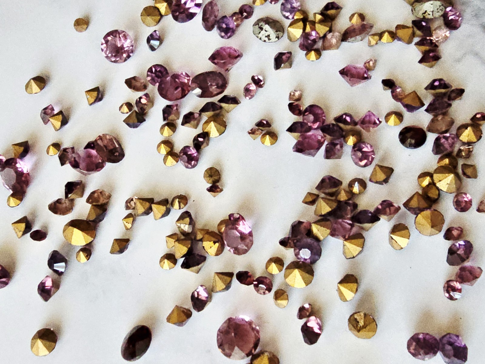Lot Of 200 Purple Amethyst Vintage Rhinestones W/Gold Foil Backing. 3cm-.7cm