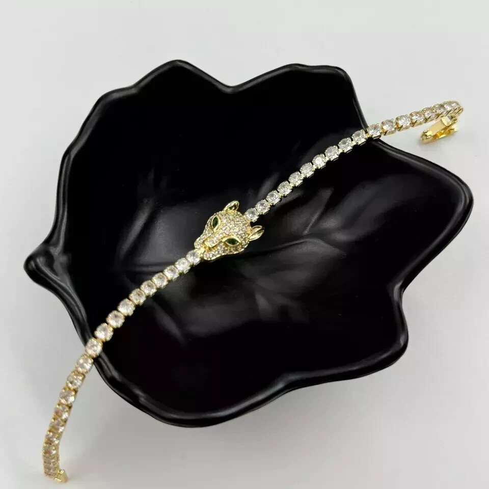 7.21 Ct Round Simulated Diamond 925 Silver Women’s Panther Fancy Tennis Bracelet