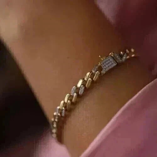 5Ct Round Cut Lab Created Diamond Women’s Cuban Bracelet 14K Yellow Gold Plated