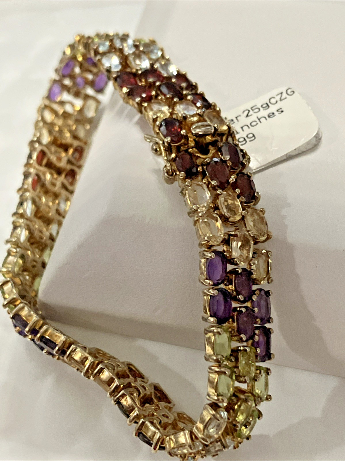 925 Sterling Silver Bct 25grams 11mm 7.2” Multi-Color Stones Gold-Tone PreOwned