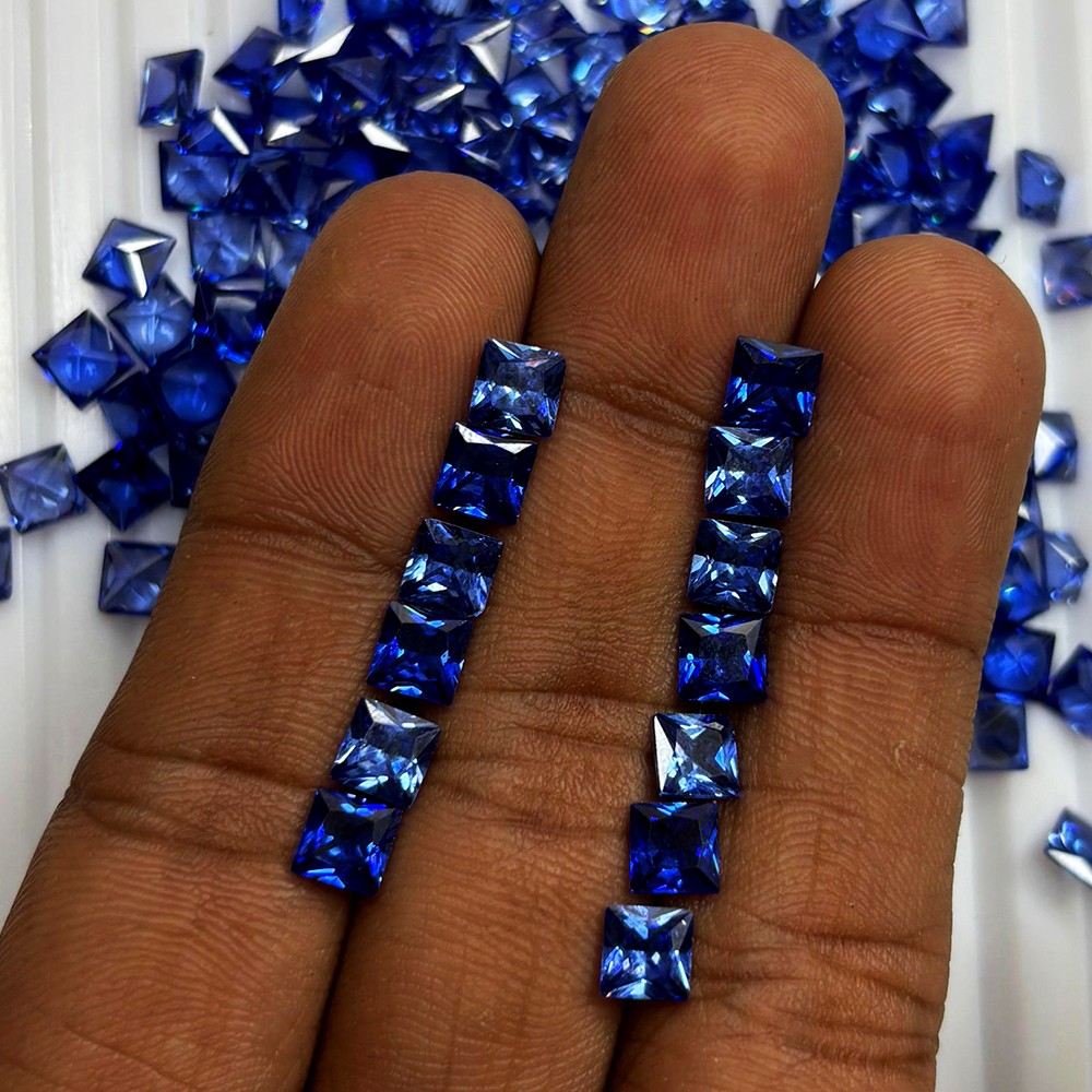 100 Pcs Natural Blue Sapphire 5x5mm Square Cut CERTIFIED Loose Gemstone Lot