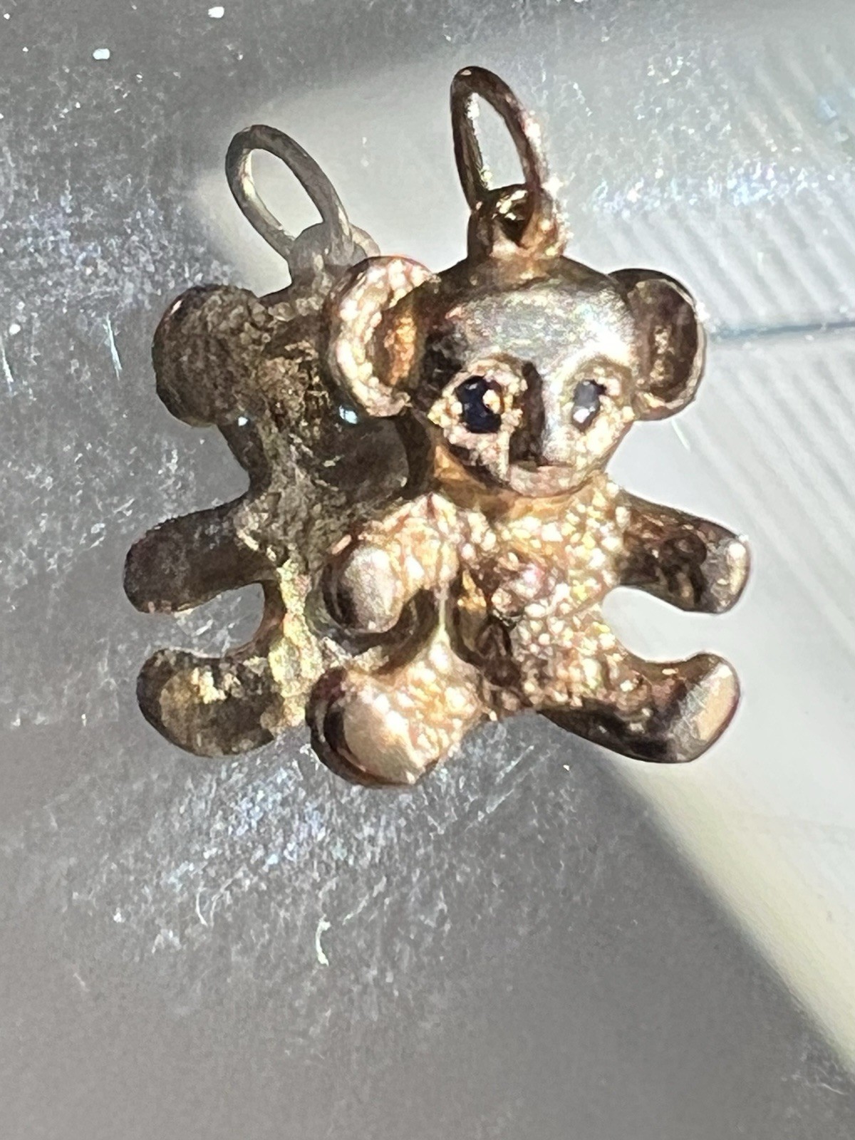 2gr Signed by JCF Solid 14k Gold Sapphire Teddy Bear OR Panda Charm 14mm or .75″
