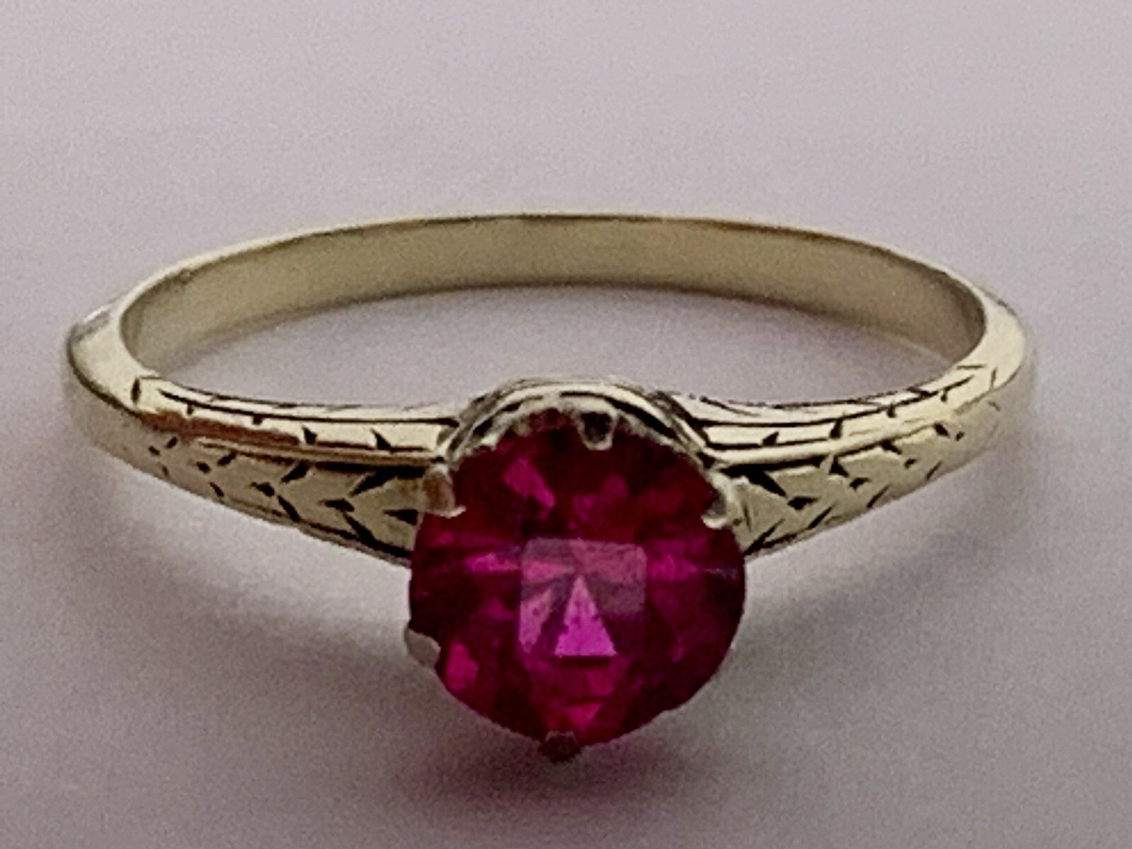 Ruby Ring, Solid 14k Yellow Gold Estate, Vintage, Antique, .90 ctw, Lab Created